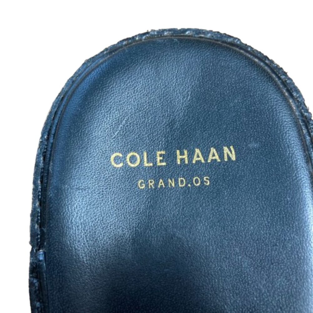 Cole Haan Black Leather Two Band Slingback Flat Sandals Contrast White Trim, 8.5 - Picture 3 of 9